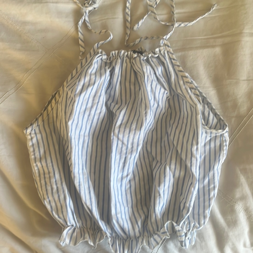 brandy melville blue and white tie tank top